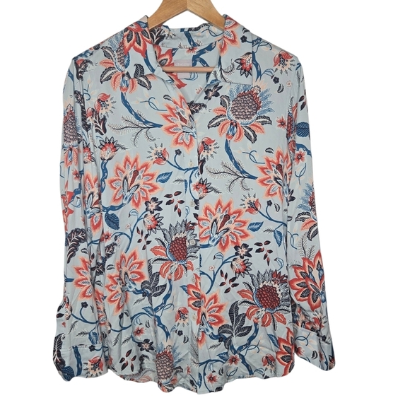 Chico's Tops - Chico's Women Modal Sand Wash Satin Paisley Floral Print Button Up Shirt 12 / 14